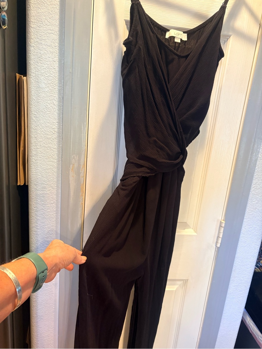 LOFT Black Sleeveless Wrap-Front Jumpsuit